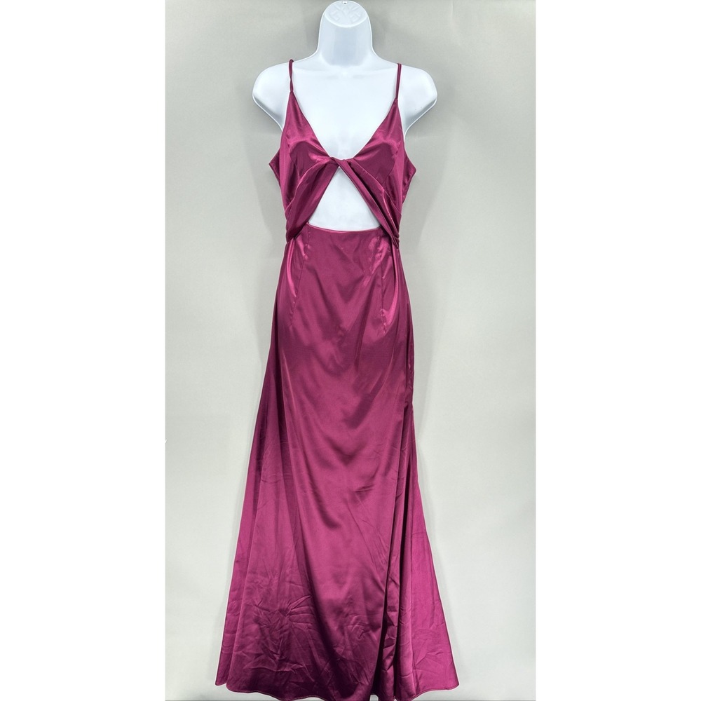 YAURA Dress Small Pink Satin Torera Gown Maxi Cutout V-Neck Strappy Formal